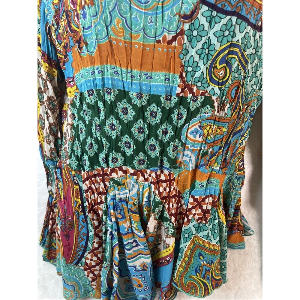 Essentials by Milano Boho Paisley Peplum Top Multicolor Long Sleeve Size M - Picture 3 of 5